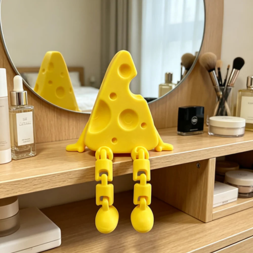 3D Printed Articulated Cheese Plush Toy with Active Joint Stress Relief Desktop Decoration Cute Cheese Doll Novelty Desk Gadget Oasis Select