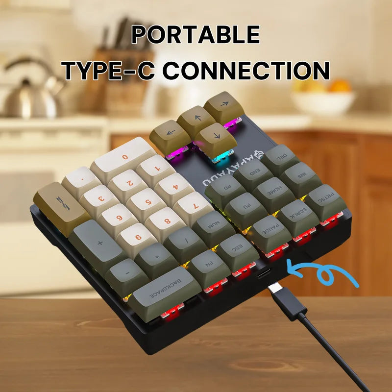 APAYADO K33 Mechanical Numeric Keyboard with Blue Shaft, Mini 33 - Key,PBT Keycaps and Vivid RGB Lights, Tailored for Accountin Oasis Select