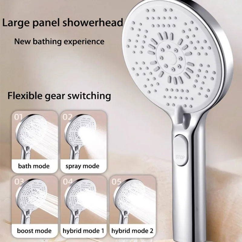 5-Function Handheld Shower Head | Filter & One-Touch Water Stop