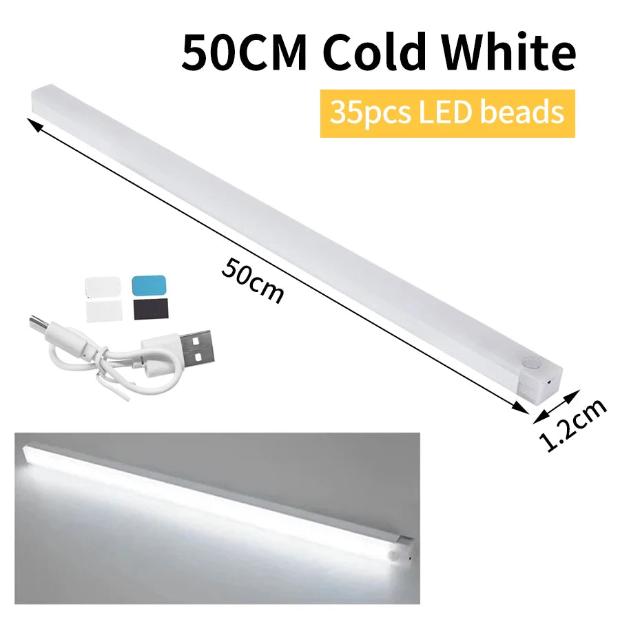 USB Rechargeabl LED Night Light PIR Motion Sensor Under Cabinet Lamp For Bedroom Wardrobe Hallway Staircase Bar Lighting Oasis Select 50CM White