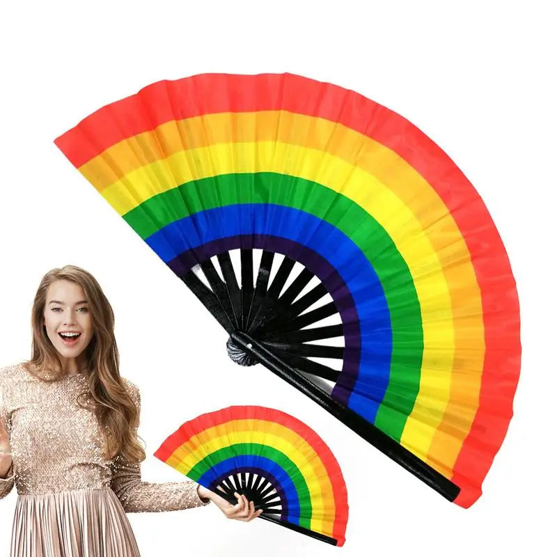 Rainbow Fan Rainbow Rave Hand Fan Rainbow Hand Held Folding Fan Chinese and Japanese Handheld Fan Dancing Fan Fold Hand Fan Oasis Select