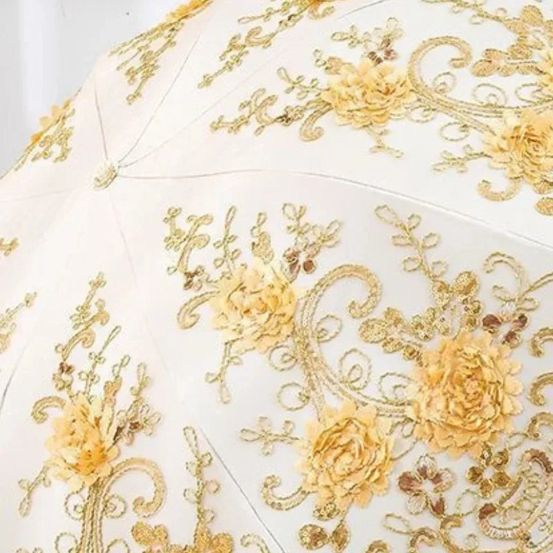 Folded Retro Embroidered Lace Double Layer Vinyl Three-fold Umbrella Wedding Umbrella Oasis Select