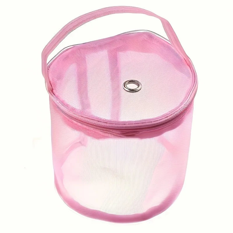 1pc Colorful Nylon Mesh Knitting & Crochet Storage Bag with Zipper Closure - Durable Craft Organizer for Yarn, Hooks, Needles Oasis Select Pink