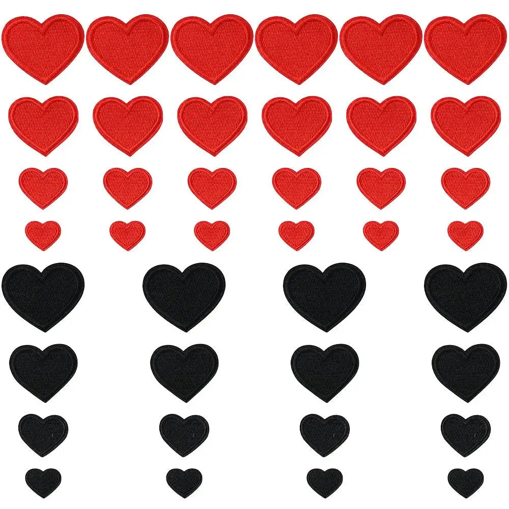 Heart Shape heart patches Red Black embroidered sew on patches heart Mini Heart 4 Sizes iron on heart patches for clothing Oasis Select