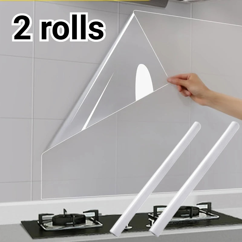 2 rolls Wall Protective Film Transparent Electrostatic Adsorption Oil-proof Waterproof Heat Resistant Wall Cabinet Decoration Oasis Select