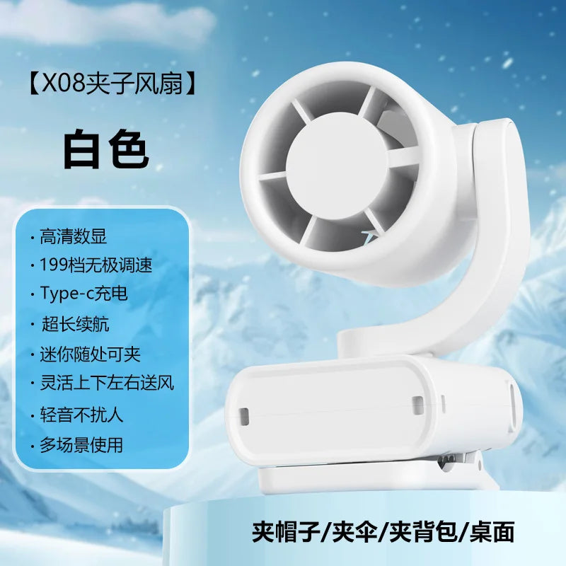 Mini Clip Fan USB Rechargeable Folding Portable – Digital Display