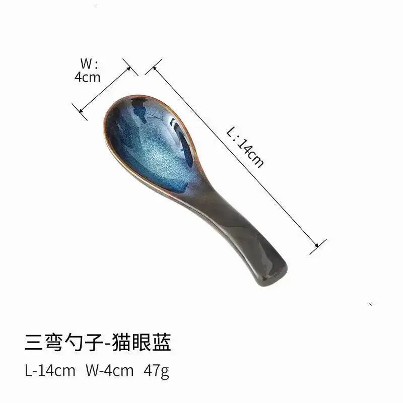Kiln-fired Spoons Rice Spoons Soup Porridge Dessert Spoons Household Restaurant Oasis Select - Cat s Eye Blue