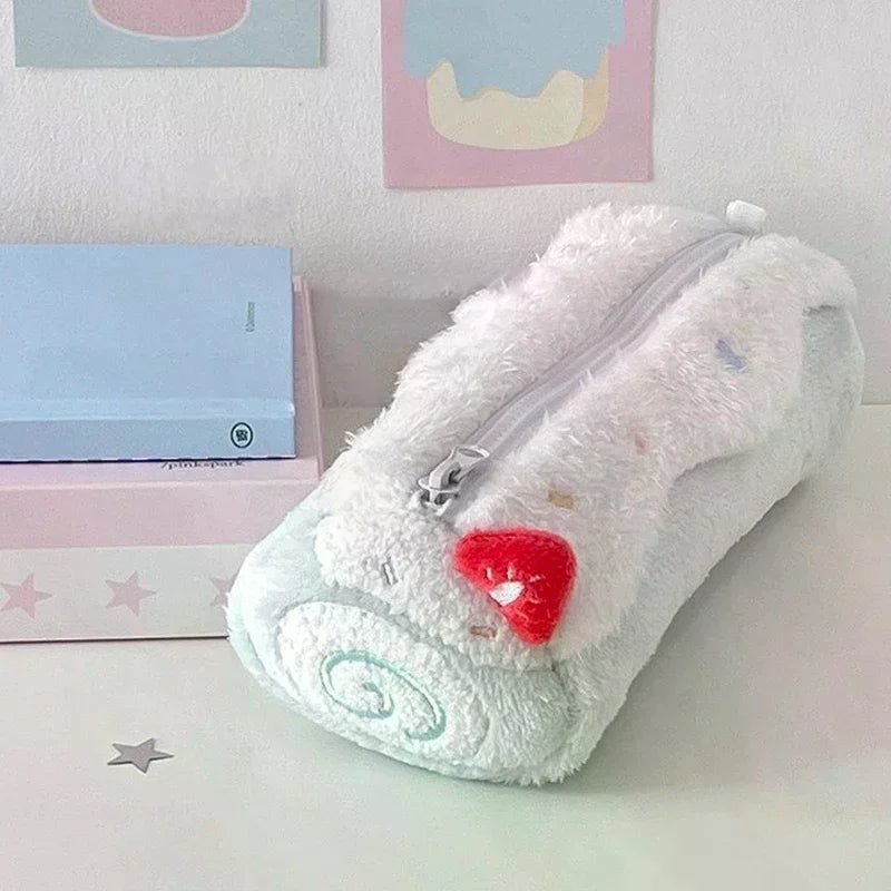 1Pcs Cute Cake Cosmetics Bag Swiss Roll Plush Pencil Case Kawaii Large Capacity Stationery Organizer School Girls Gift Oasis Select
