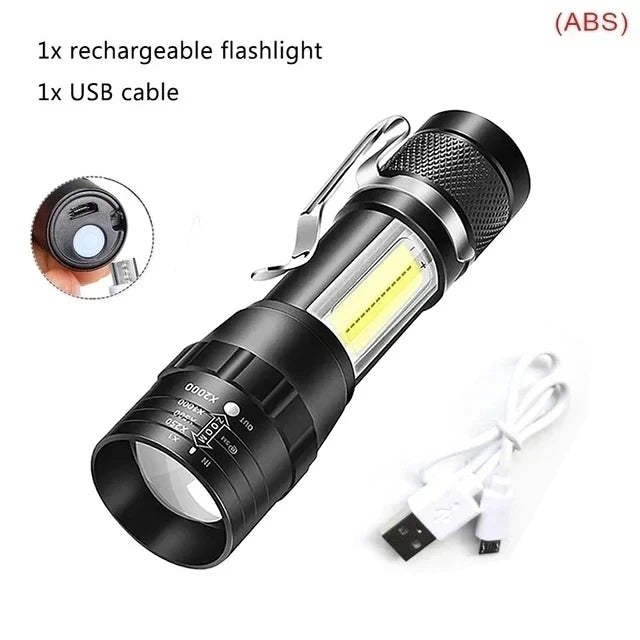 High Strong Power Led Flashlights Tactical Emergency Spotlights Telescopic Zoom Built-in Battery USB Rechargeable Camping Torch Oasis Select Mini Flashlight