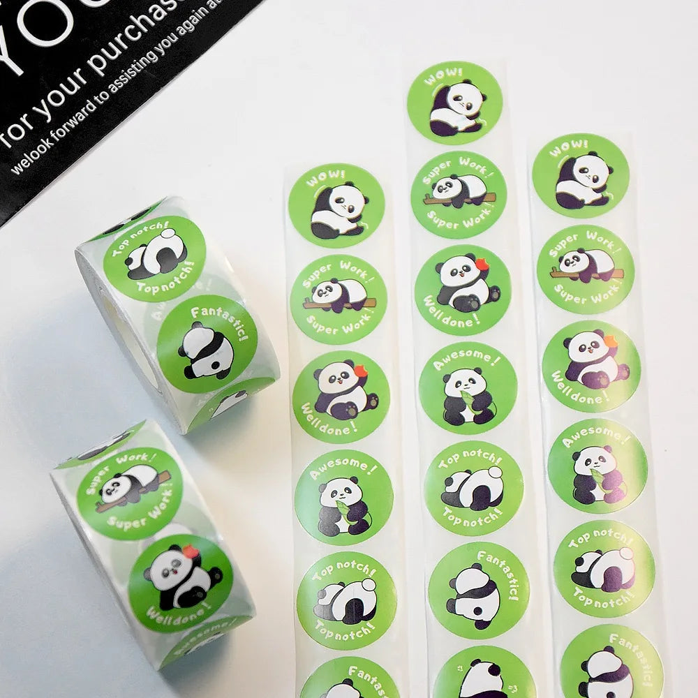 500pcs/roll Cartoon Panda Emoticon Label Stickers, Encouragement Stickers for Students, Teacher Cute Motivational Stickers Oasis Select