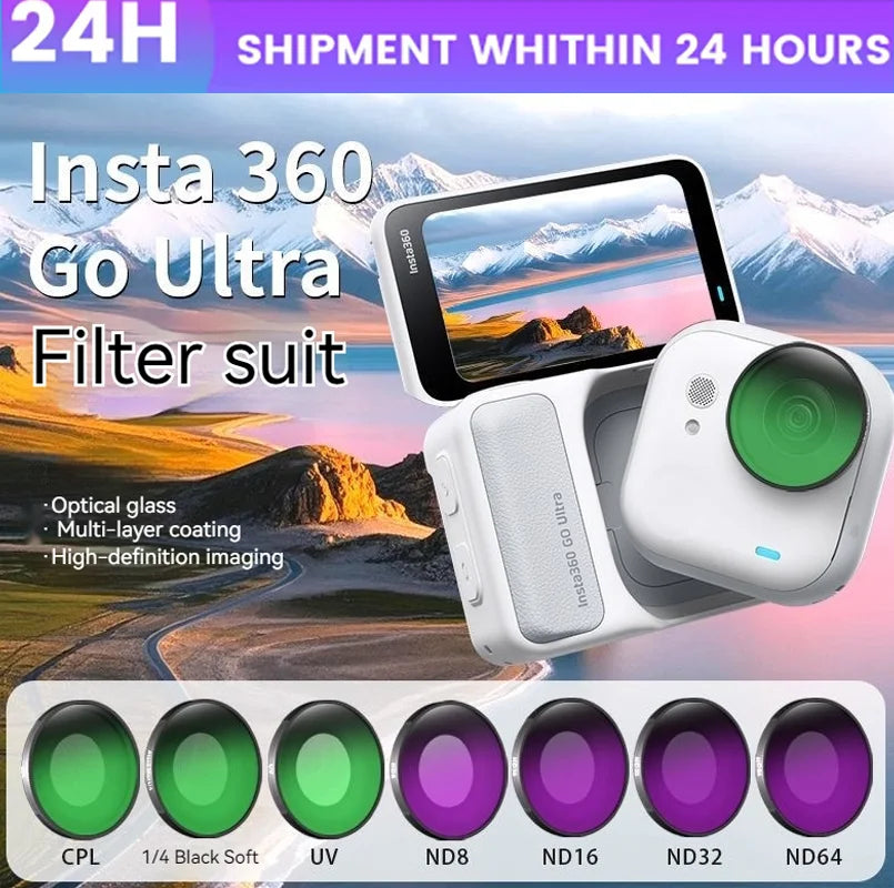 Insta360 GO Ultra Glass Filters – CPL, ND8–ND64, UV & Soft Black