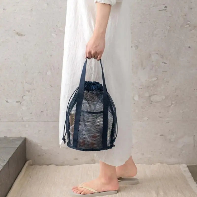 Large Capacity Foldable Mesh Nylon Drawstring Bag, Portable Travel Cosmetic Toiletry Storage Pouch for Swimwear & Daily Supplies Oasis Select