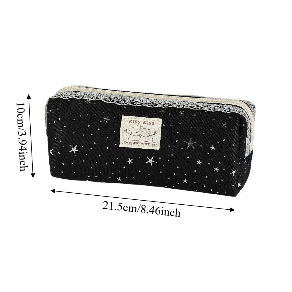 Lace Star Dots Y2k Dots Pencil Case Pencil Pouch Desktop Storage Korean Style Pen Bag Cute Dog Cat Friend Multi-functional Oasis Select