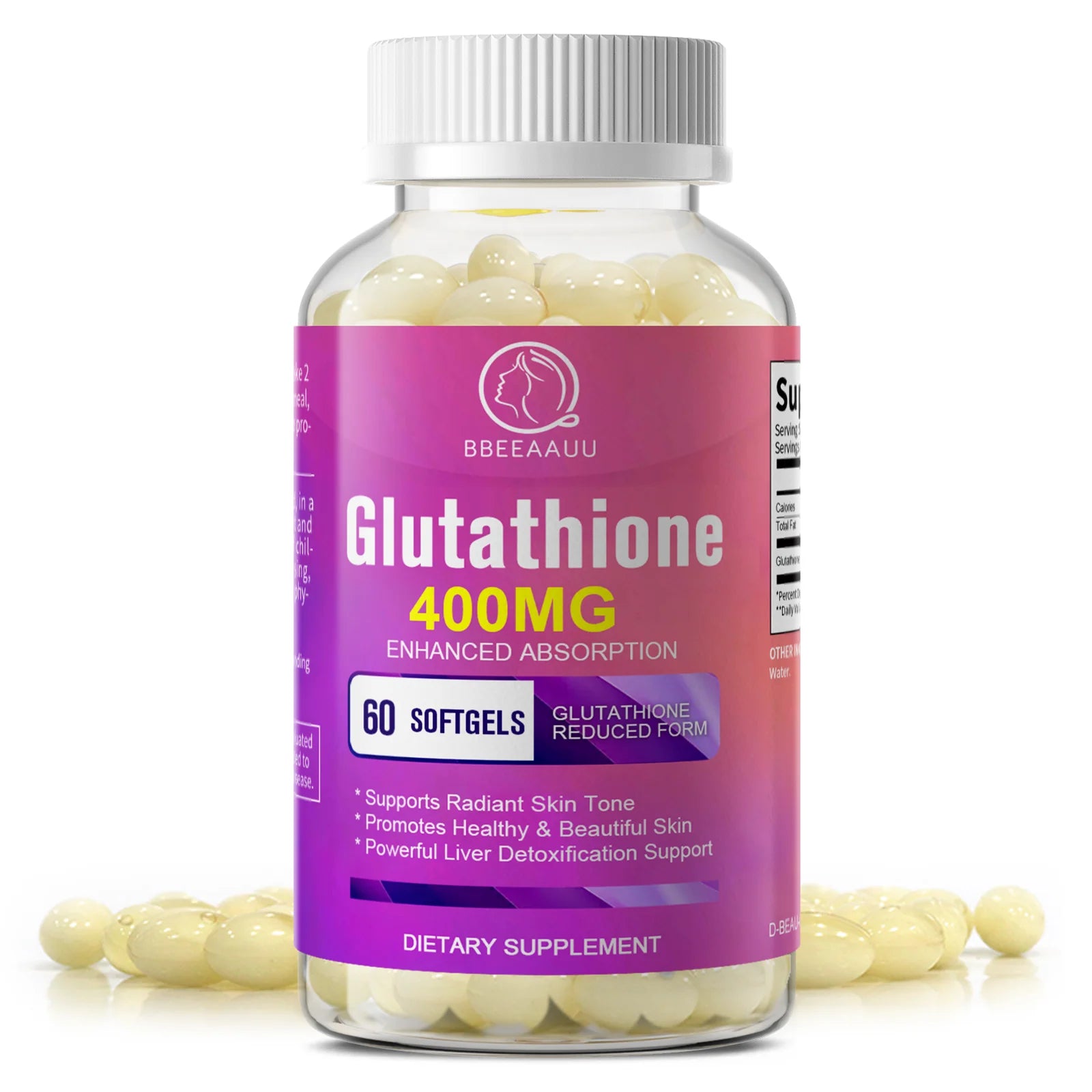 BBEEAAUU Glutathione Capsules Support Skin Whitening Improve Dullness Anti-wrinkle and Anti-aging Detox Liver Health Oasis Select