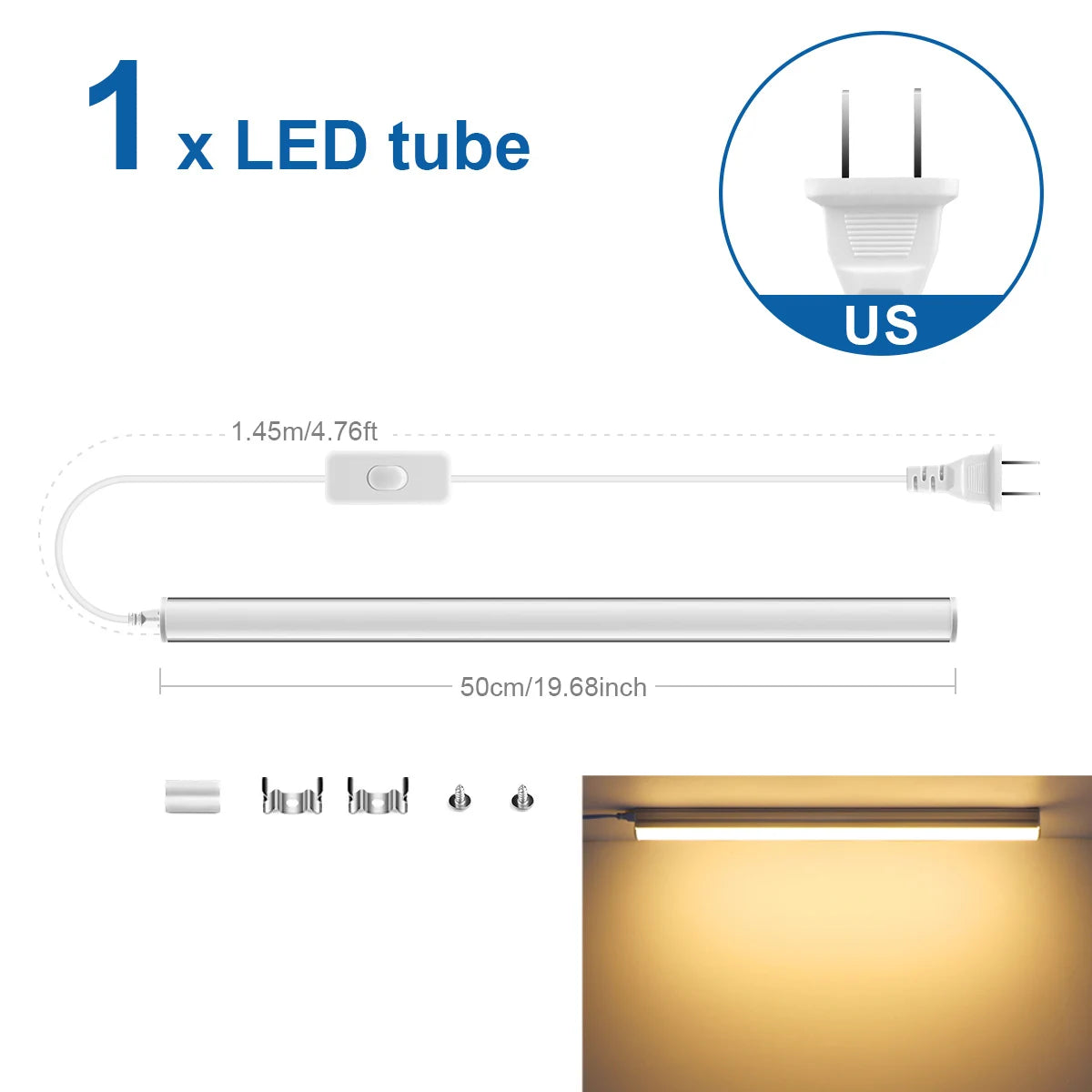 15W T5 LED Tube Light 50cm, Energy-Saving 50%, No Flicker, 3 Colors, Instant On, for Home/Office/Shop, 50K Hours Long Life Oasis Select Warm White US Plug