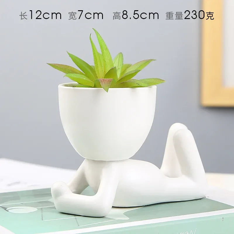 Creative Cute Imitation Humanoid Ceramic Flower Pot Succulent Planter Crafts Flowerpot Vase Home Decoration Personalized Gift Oasis Select D