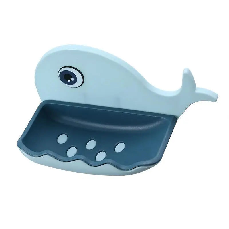 SU 1PCS No-Drill Adhesive Soap Dish, Creative Whale-Shaped Soap Holder With Drainage For Bathroom Double-layer Drain Soap Box Oasis Select Blue