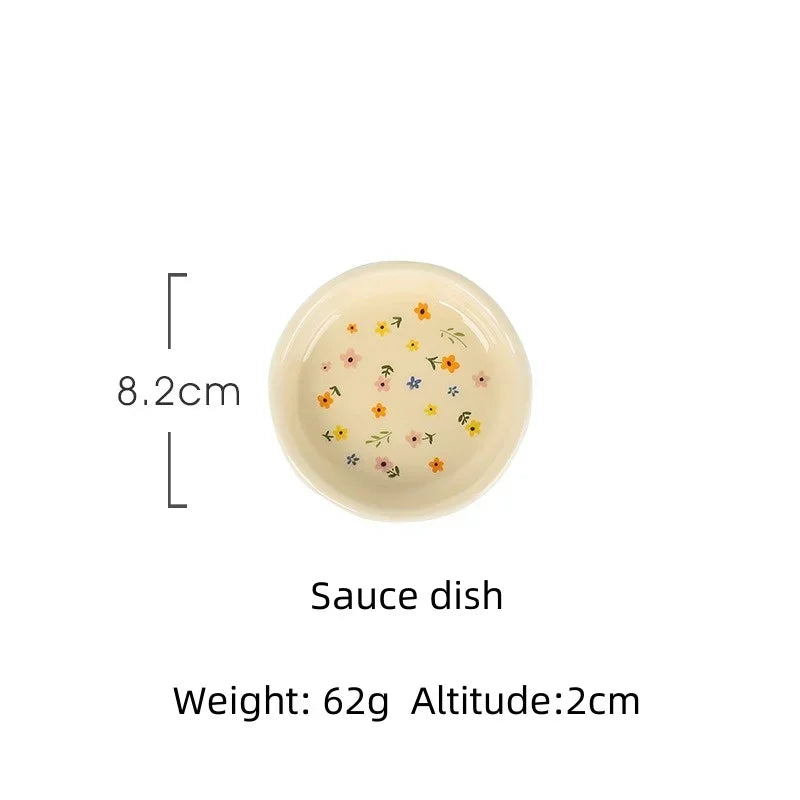Korean Ceramic Bowl Dish with Fresh Flower Design INS Style High Appearance Level Home Domestic Rice Dish Fruit Salad Bowl Oasis Select Sauce-dish