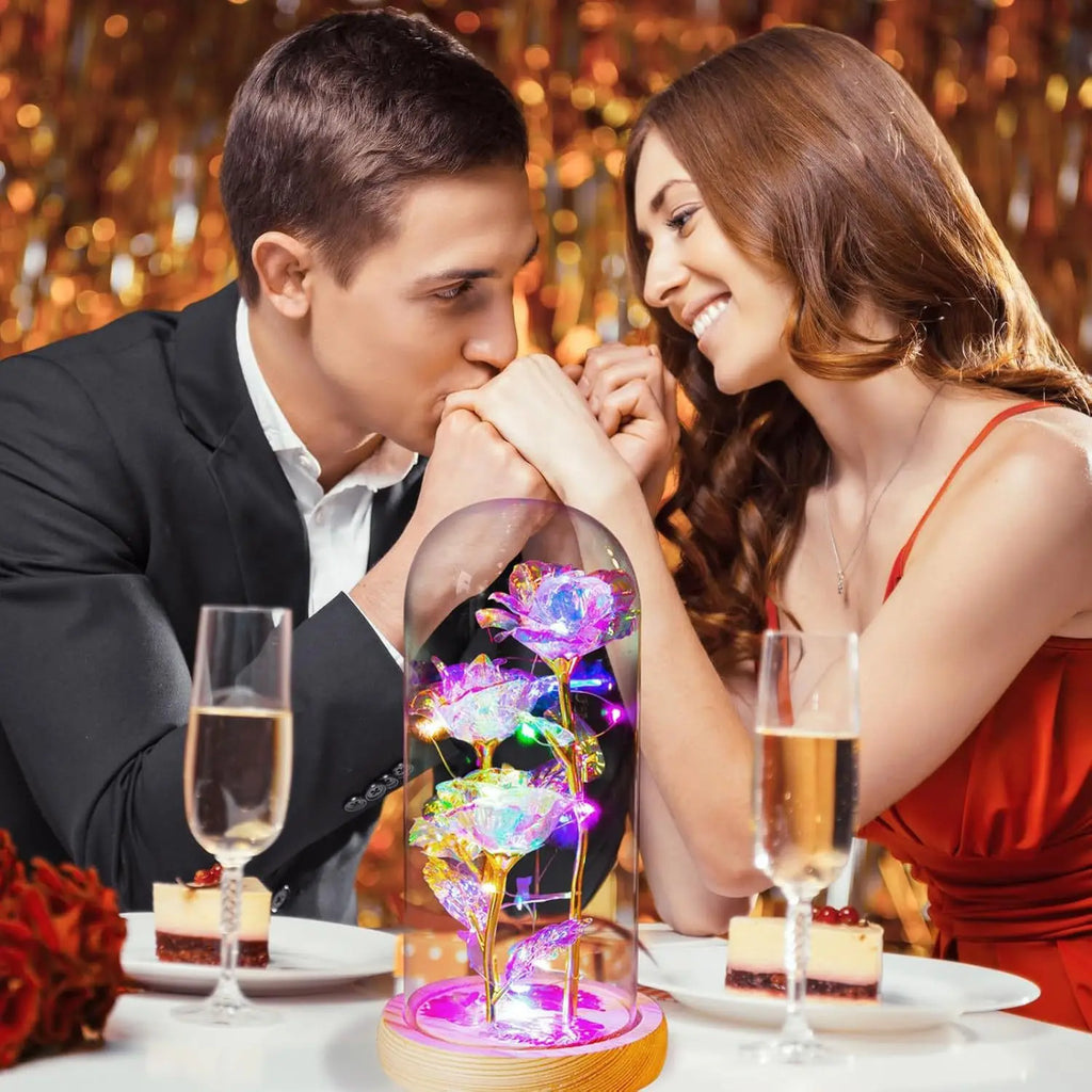Acrylic Cover Rose Lamp Everlasting Foil Flower Gift Led Light Rose Bouquet Sturdy Eternal Rose Led Light For Valentine'S Day Oasis Select