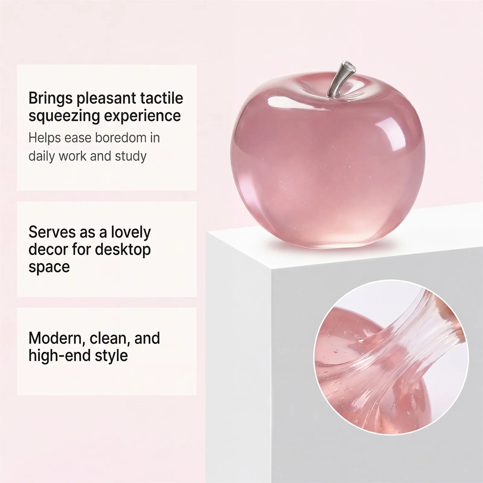 Squishy Pink Apple Stress Ball Soft Fidget Sensory Toy Suitable Autism Relief Simulated Slow Rebound Squeeze Toy Adult Kids Gift Oasis Select