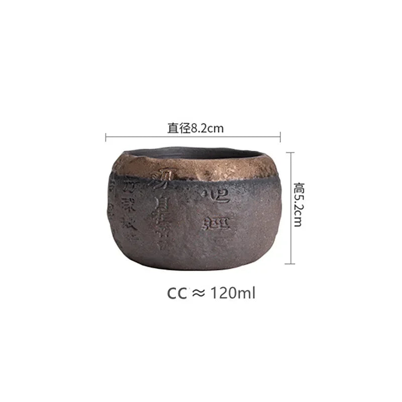Rough Pottery Handmade Relief Heart Sutra Zen Cup Ceramic Master Individual Single Cup Chinese Portable Tea Cup 1pcs Oasis Select