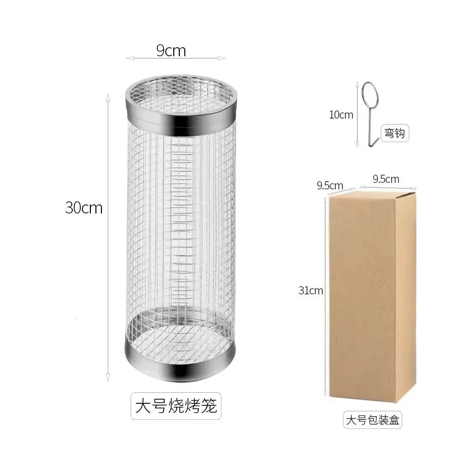 Stainless Steel Barbecue Cage Outdoor BBQ Cylinder Grill Smoked Mesh Drum Barbecue Tool barbecue kamado bbq accessories Oasis Select 20x9x9cm