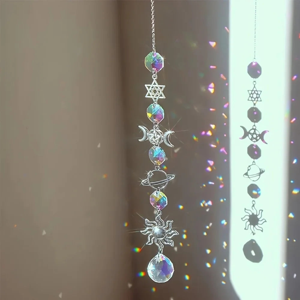 Crystal Wind Chime Love Heart Moon Sun Catcher Hanging Pendant Dream Catcher Rainbow Hanging Drop Windchime Home Garden Decor Oasis Select Style 2
