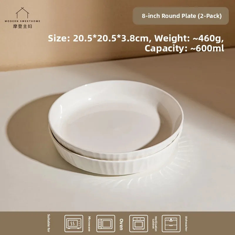 Modern Minimalist Ceramic Deep Dinner Plate - Elegant White Porcelain Dish for Pasta & Soup, Premium Tableware Oasis Select 8inch discs (pack of 2)