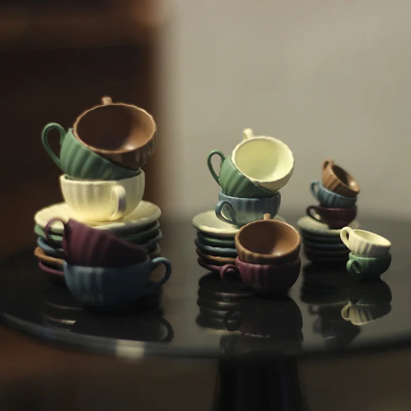 Miniature Coffee Set – Cup, Saucer & Spoon for 1:12 Dollhouse, Fairy Garden Paths & Micro Landscapes, Mini Kitchen Accessories Oasis Select
