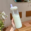 500/800ML Large-capacity Straw Cup, Food-grade Transparent PP Material,Portable Ins Style Water Cup, Juice Milk Tea Cup Oasis Select Pruple-800ml