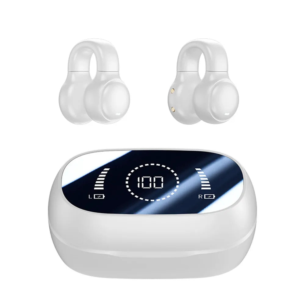 Ear-Clip Wireless Headphones Bluetooth Headset With Mic Handsfree Noise Canceling Earphones Clip Ear Music Sports Gaming Earplug Oasis Select WHITE