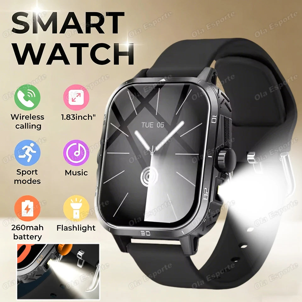 HW12 Military Sports Smartwatch – Bluetooth Call & Flashlight