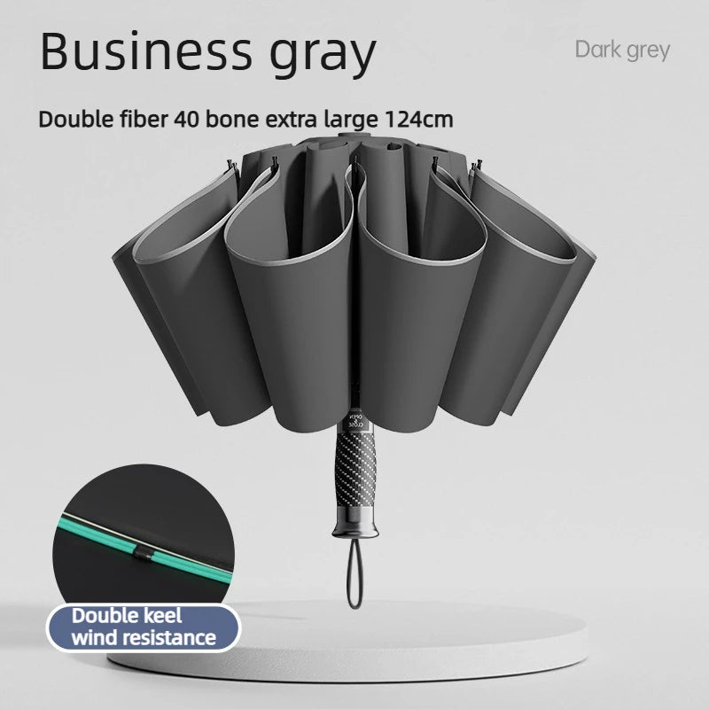 Fully Automatic Reverse Umbrella Thickened and Reinforced for Men and Women Sun Protection and Rainproof Windproof Umbrella Oasis Select Gray Aluminum 24K