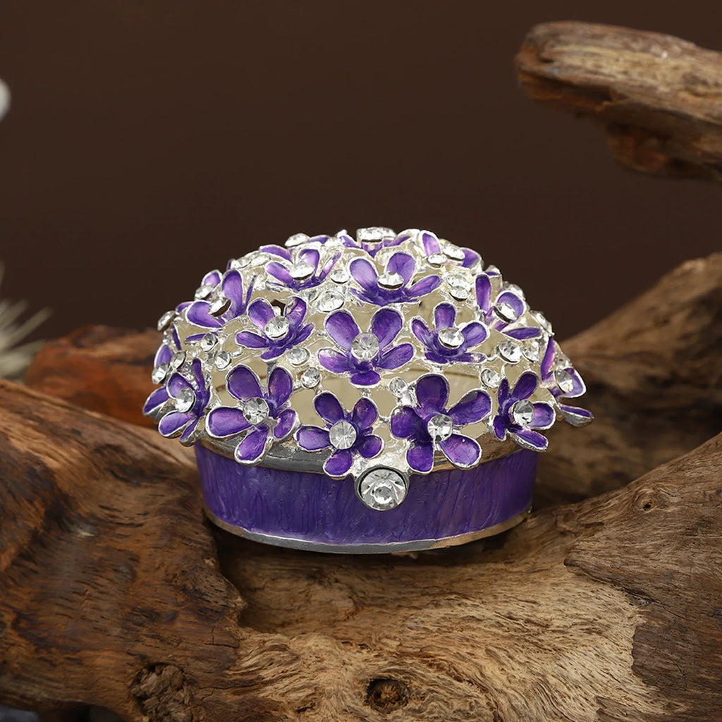 Purple Flower Ball Jewelry Box Sparkling Crystal Easy Open Magnet Clasp Dresser Ornament Gift for Girlfriends Wife Mom 55mm/2In Oasis Select