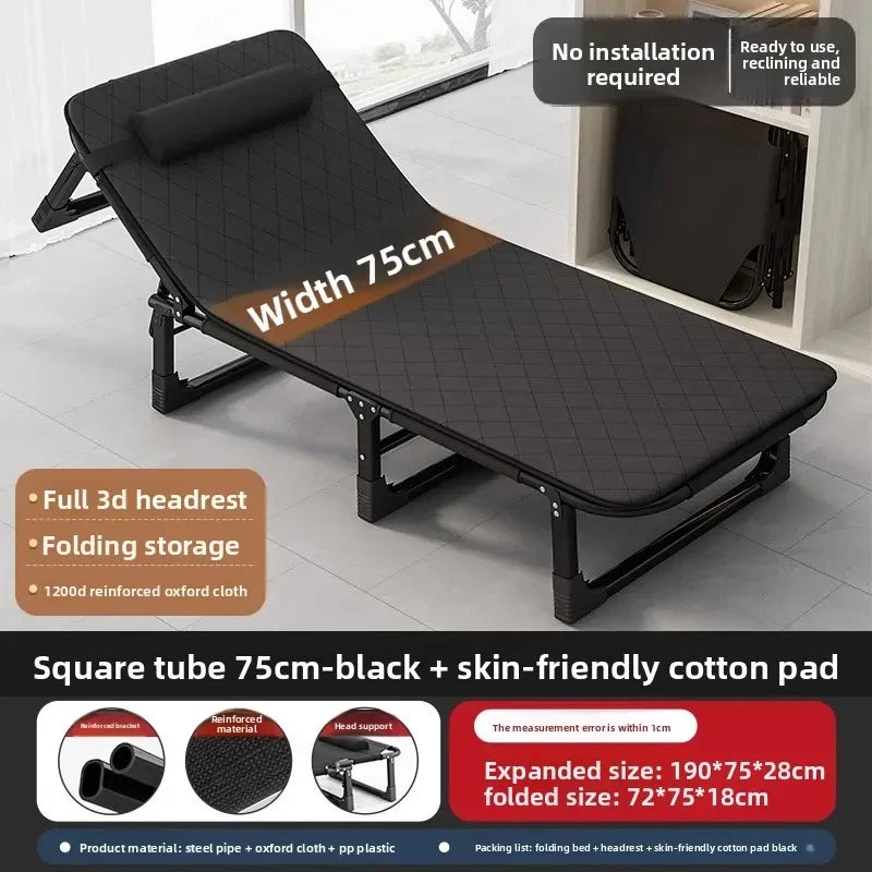 Folding bed single household simple lunch break office adult march outdoor small bed escort recliner sturdy and durable Oasis Select 75-190Cm Black-B