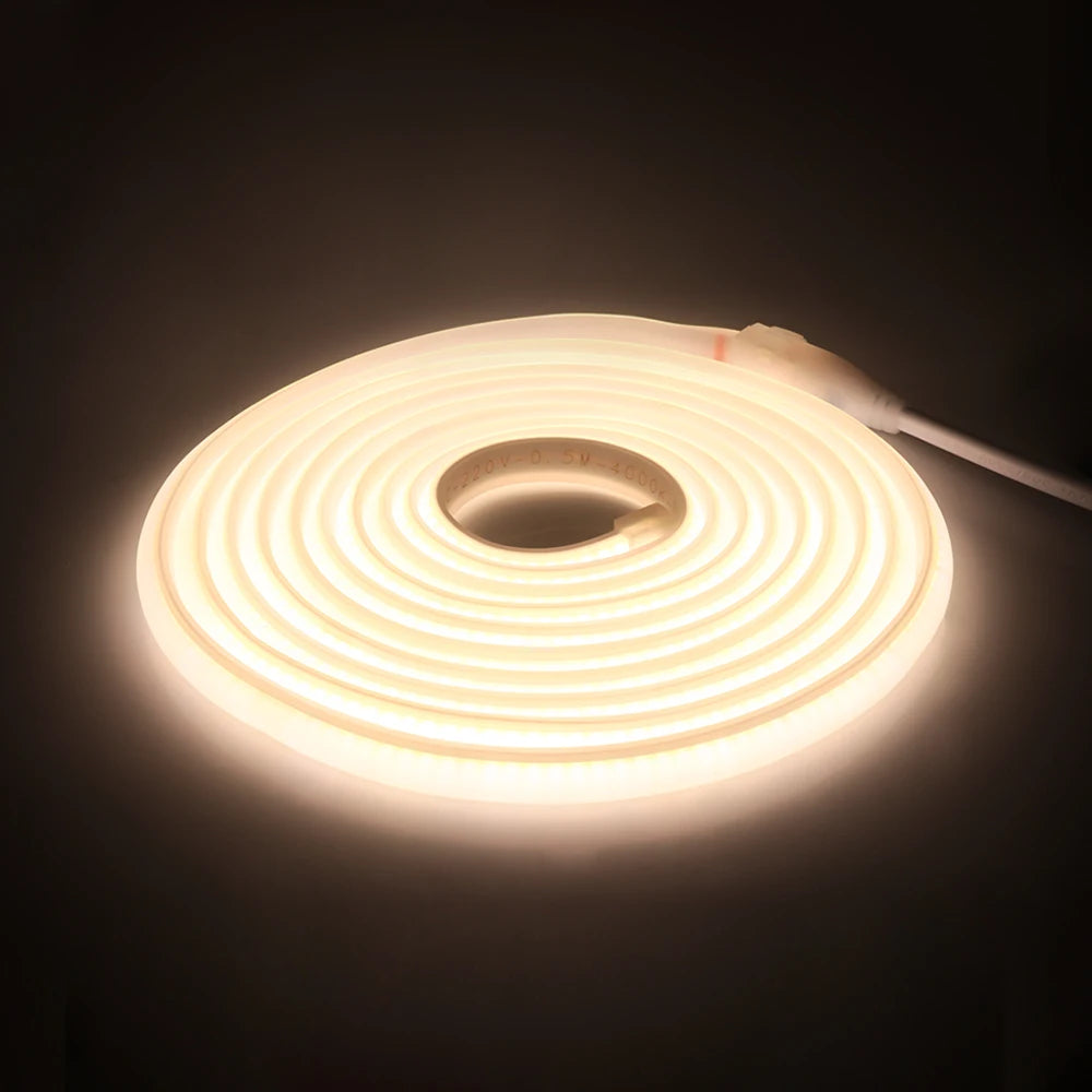 COB LED Strip Wall Lights AC 110V 220V Waterproof EU/US Kit High Brightness Flexible Ribbon for Garden Home Party Ambinet Decor Oasis Select Natural White US Plug 110V 24M