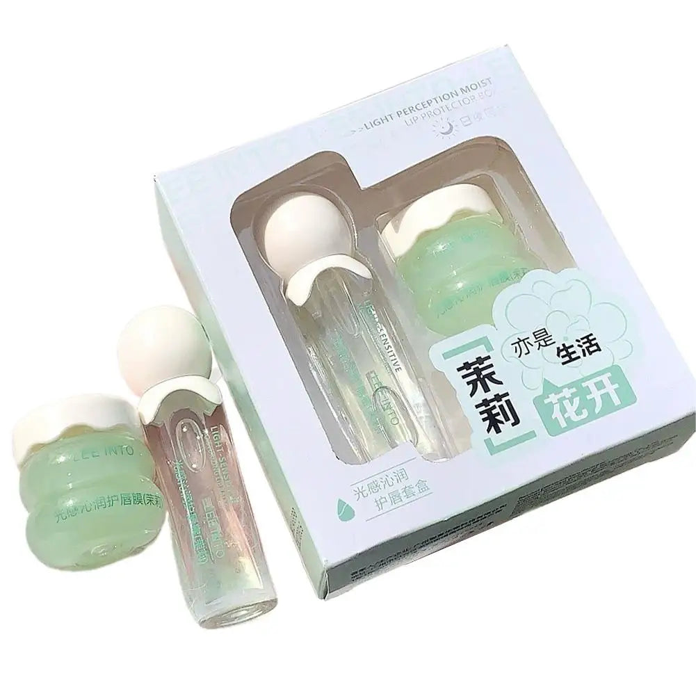 Lip Glow Oil & Lip Mask Set – Moisturizing Fruit Gloss Balm Lip Oil & Mask Set Oasis Select green