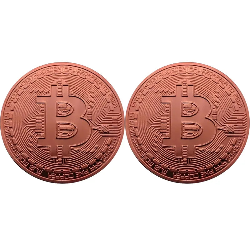 1/2/3/4Pcs Gold Plated Bitcoin Coin Collectible Art Collection Gift Physical commemorative Casascius Bit Metal Antique Imitation Oasis Select Rose gold-2pcs