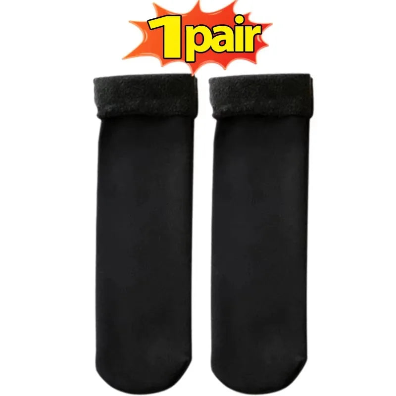 1-10Pairs Women Winter Warm Thicken Short Thermal Cashmere Wool Socks Nylon Snow Velvet Boots Home Floor Calcetines Mujer Sock Oasis Select 1pair-black