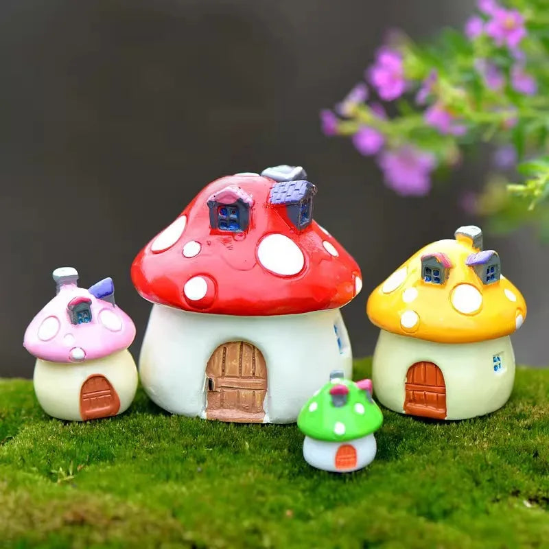 Mini Resin Moss Micro Landscape Decor Outdoor Fairy Miniature Garden Mushroom House Ornaments Handicraft Flower Pot Accessories Oasis Select