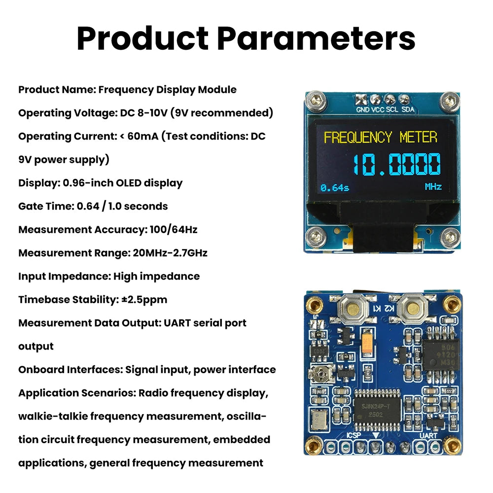 PLJ-096OLED-H1 Frequency Counter 20MHz-2.7GHz, 0.96in OLED Display with ±2.5ppm TCXO for RF Signal Measurement Oasis Select