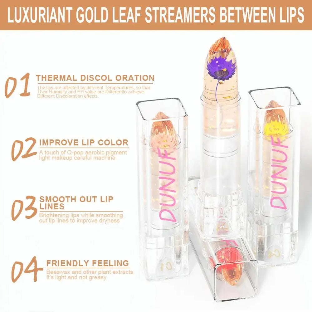 DUNUF Blooming Jelly Lipstick Set – Gold Foil Color Changing 3pc