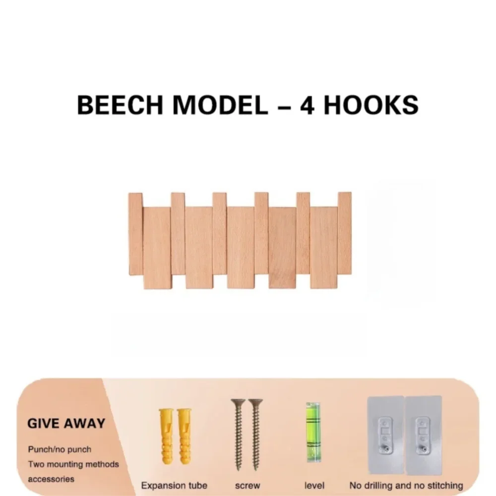 New Wall Mounted Wood Coat Racks with 8 Hooks Piano Key Shaped Entry Door Porch Hanging Hook Art Hats Organizer Keys Oasis Select Wood Color 4 hook