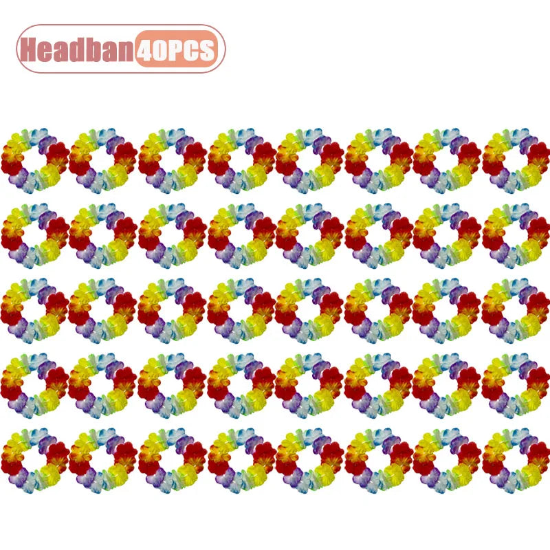 1-40PCS Faux Flower Headband and Wristband Set Multicolor Festive Party Dance Floral Crown Corsage for Women Girls Cosplay Oasis Select Headband-40PCS