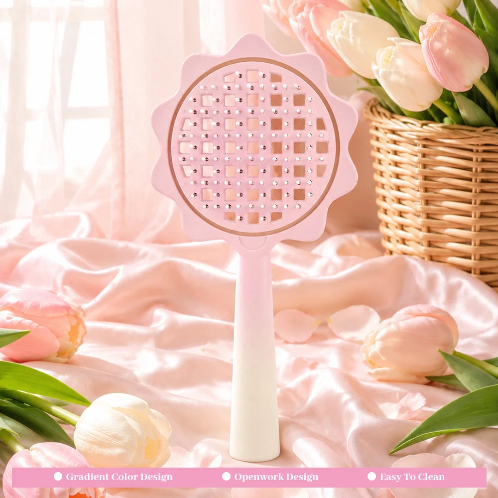 Gradient Sunflower Hairbrush | Detangling Scalp Massage Comb Scalp Massage Hairbrush Oasis Select M24YJX-pink