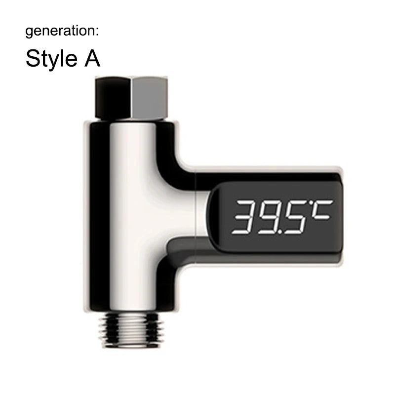 LED Display Household Water Shower Thermometer 5-85℃ Flow Self-powered Water Thermometer Monitoring Baby Care Energy Smart Meter Oasis Select A