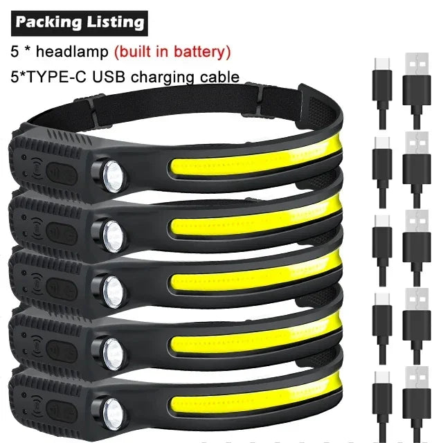 KDULIT COB LED Headlamp Wave Sensor USB-C Rechargeable IPX4