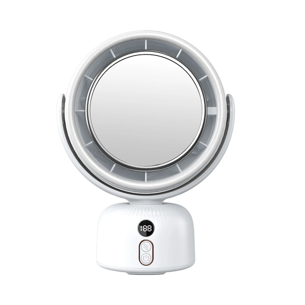 Cosmetic Mirror Bladeless Fan with LED Light – Portable Rechargeable