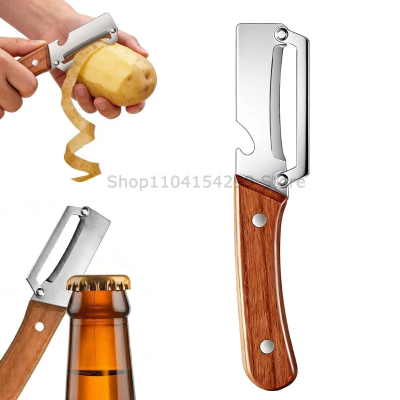 2026 New Paring Knife Ergonomic Wood Handle Knife Stainless Steel Vegetable Peeler with Wooden Handle 2-in-1 Fruit Potato Peeler Oasis Select plastic Peeler-1PCS