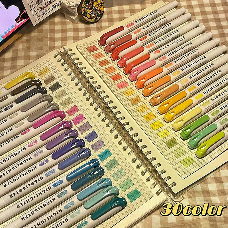 15 Colors Double Headed Highlighter Pen Set Fluorescent Drawing Markers Highlighters Pens Art Japanese Cute Pastel Stationery Oasis Select